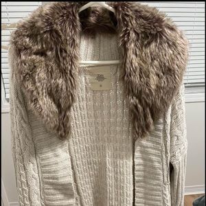 Faux Fur Collar Zara Cable Knit Cardigan - Medium